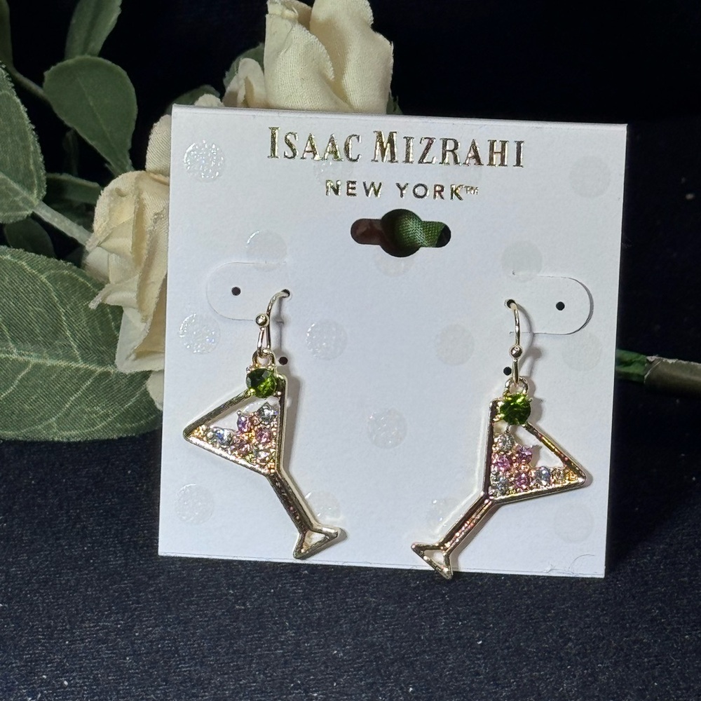 ISAAC MIZRAHI Gold Tone Martini Hook Earrings 1.5 inch approx